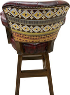 back of Navajo leather barstool showing hand painted Navajo design leather - Your Western Decor