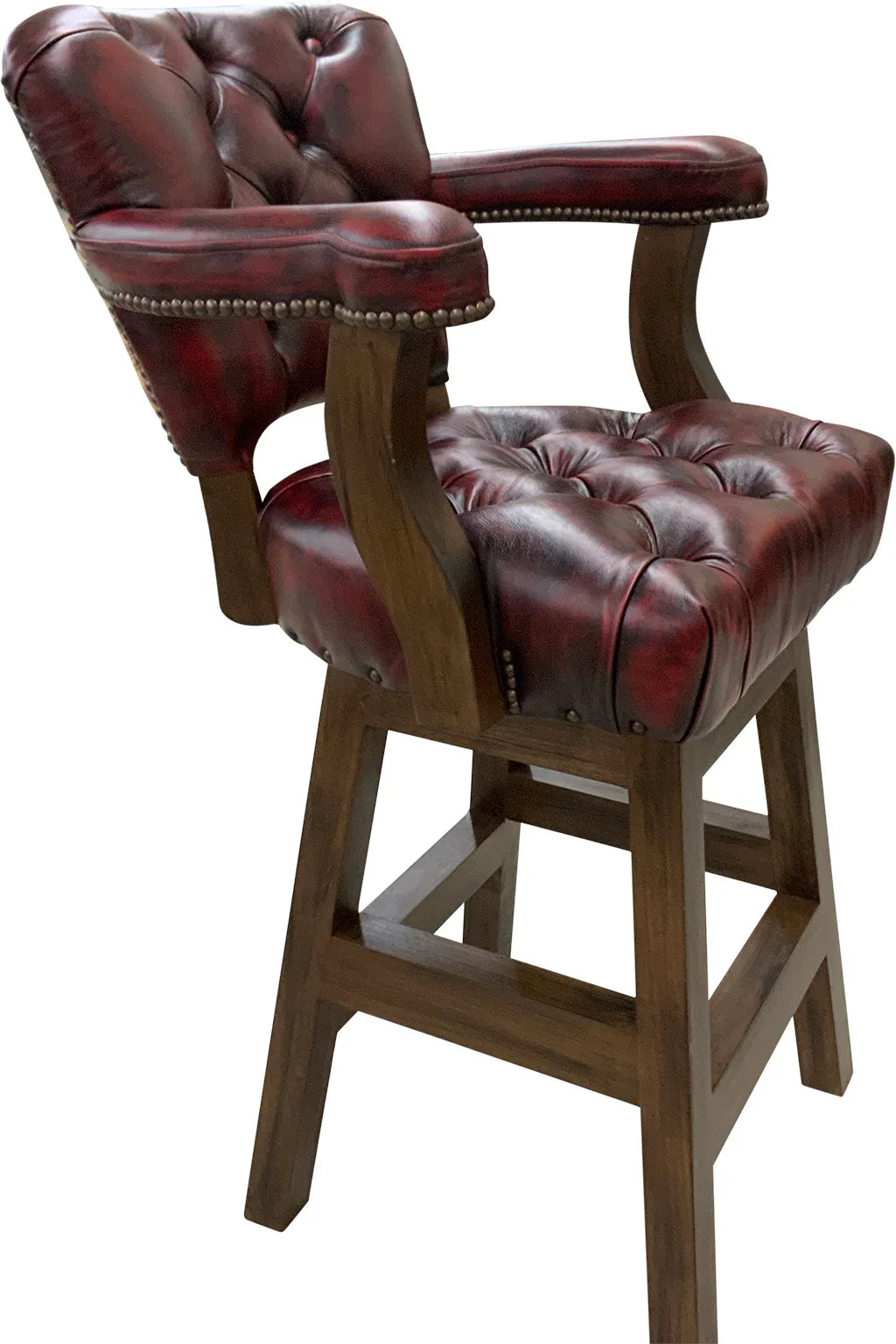 Hand burnished red leather tufted barstool - Your Western Decor