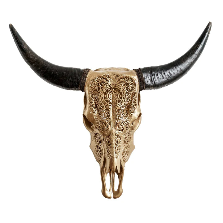 New Day - Carved Steer Skull in Gold Finish - Your Western Decor
