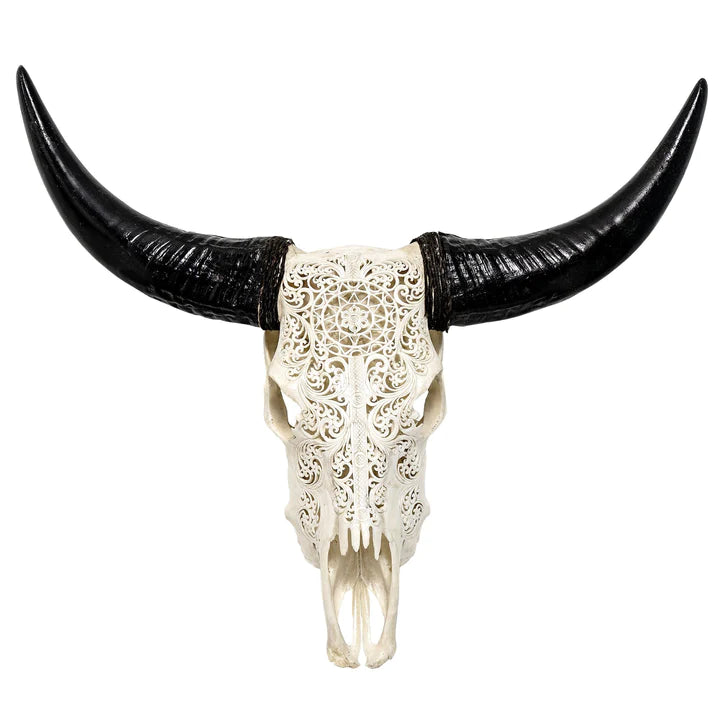 New Day - Carved Steer Skull in White finish - Your Western Decor