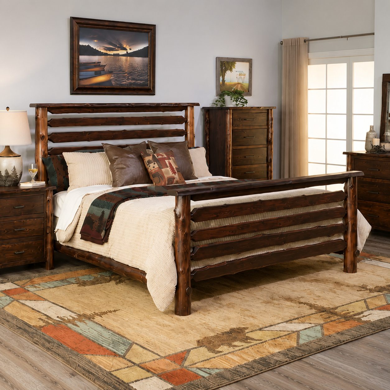 Rustic lodge Northwoods bedroom furniture custom made to order in the USA