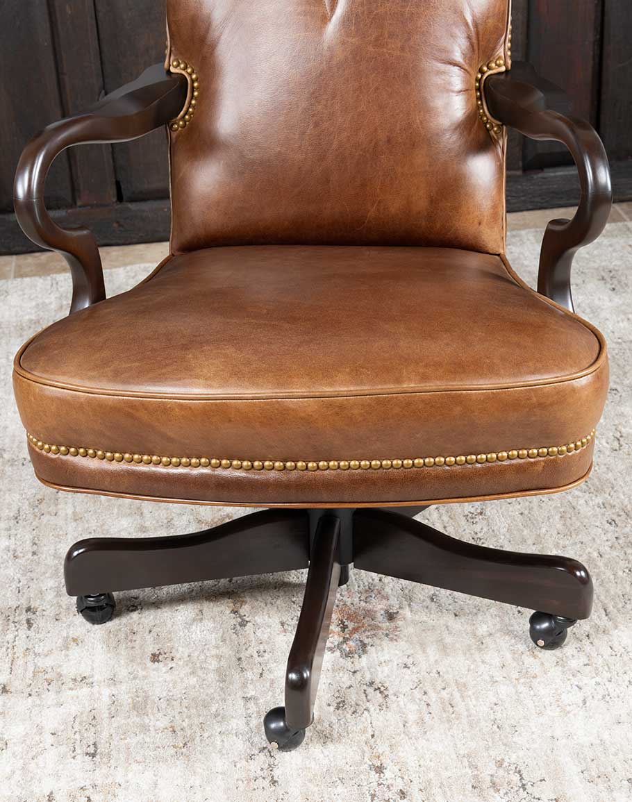 Boot Stitch Western Desk Chair in brown leather, American made - Your Western Decor