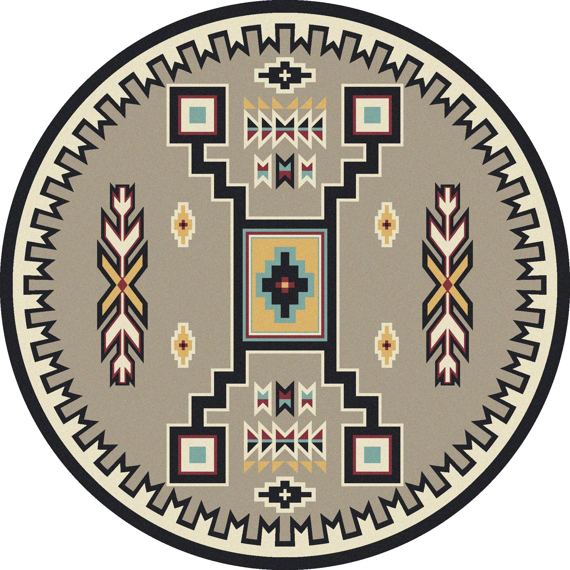 Old crow Southwestern round area rug, turquoise, cream and grey made in the USA - Your Western Decor