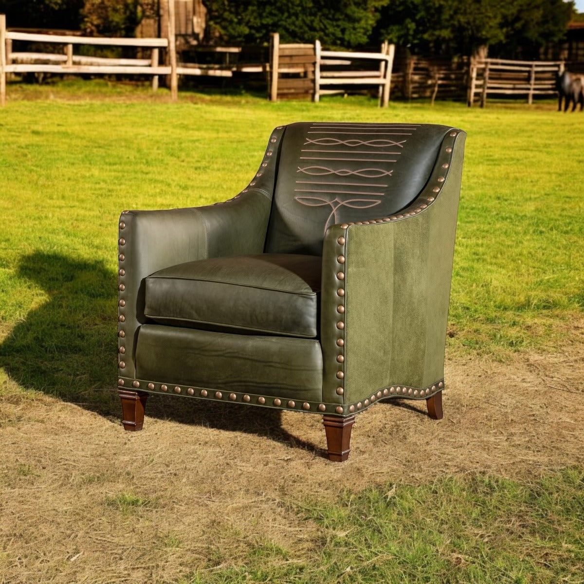 Olive boot stitched leather accent chair - Your Western Decor