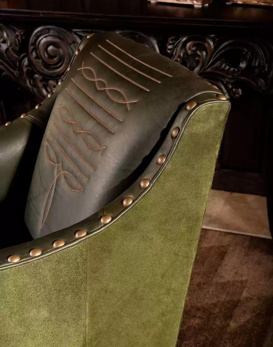 Olive Boot Stitch Western Accent Chair - American made home furnishings - Your Western Decor