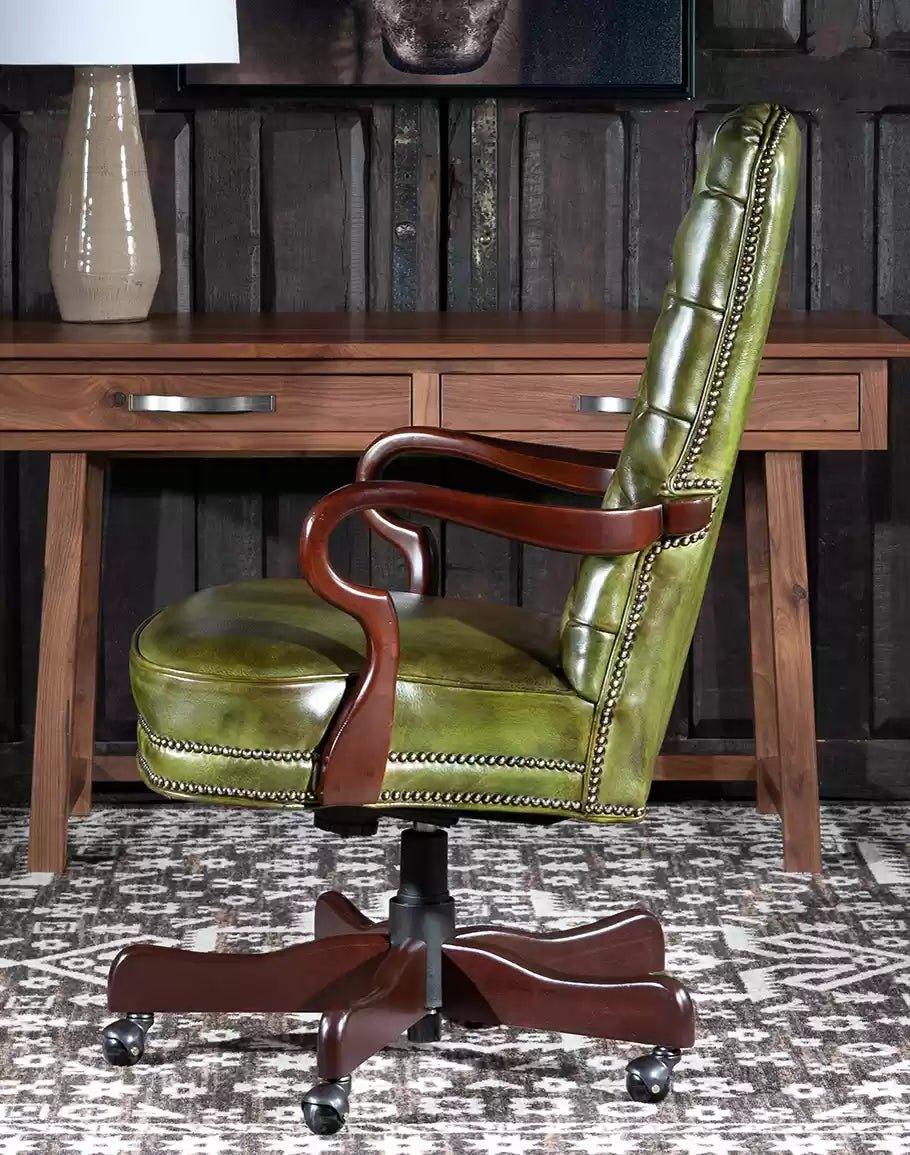 Olivia Green Leather Tuft Office Chair made in the USA - Your Western Decor