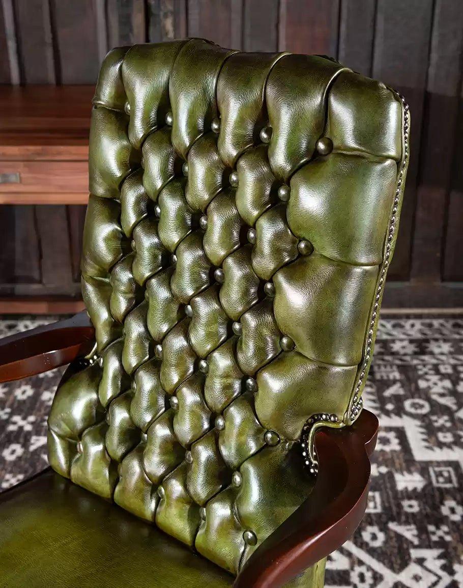 Olivia Green Leather Tuft Office Chair made in the USA - Your Western Decor