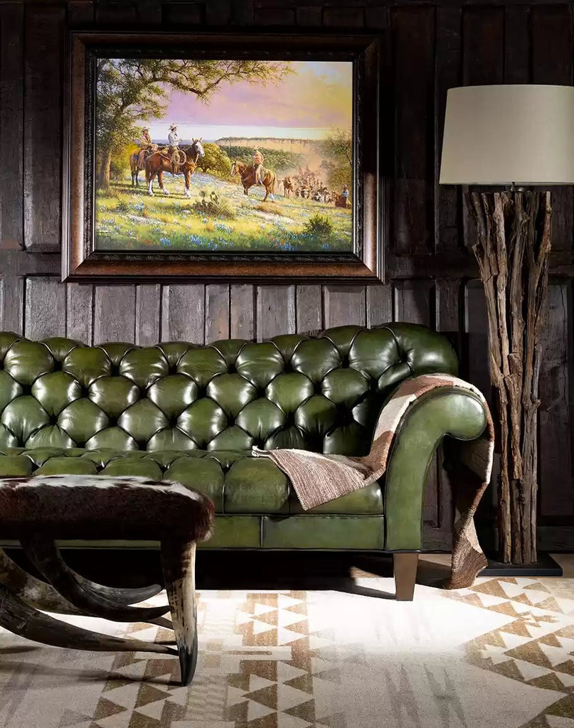 Anerucan Made Luxury Olivia Tufted Leather Sofa Room Scene - Your Western Decor