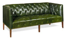 Green leather sofa with tufted backrest and seat made in the USA - Your Western Decor