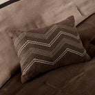 One white zig-zag embroidery over dark brown suede oblong accent pillow - Your Western Decor