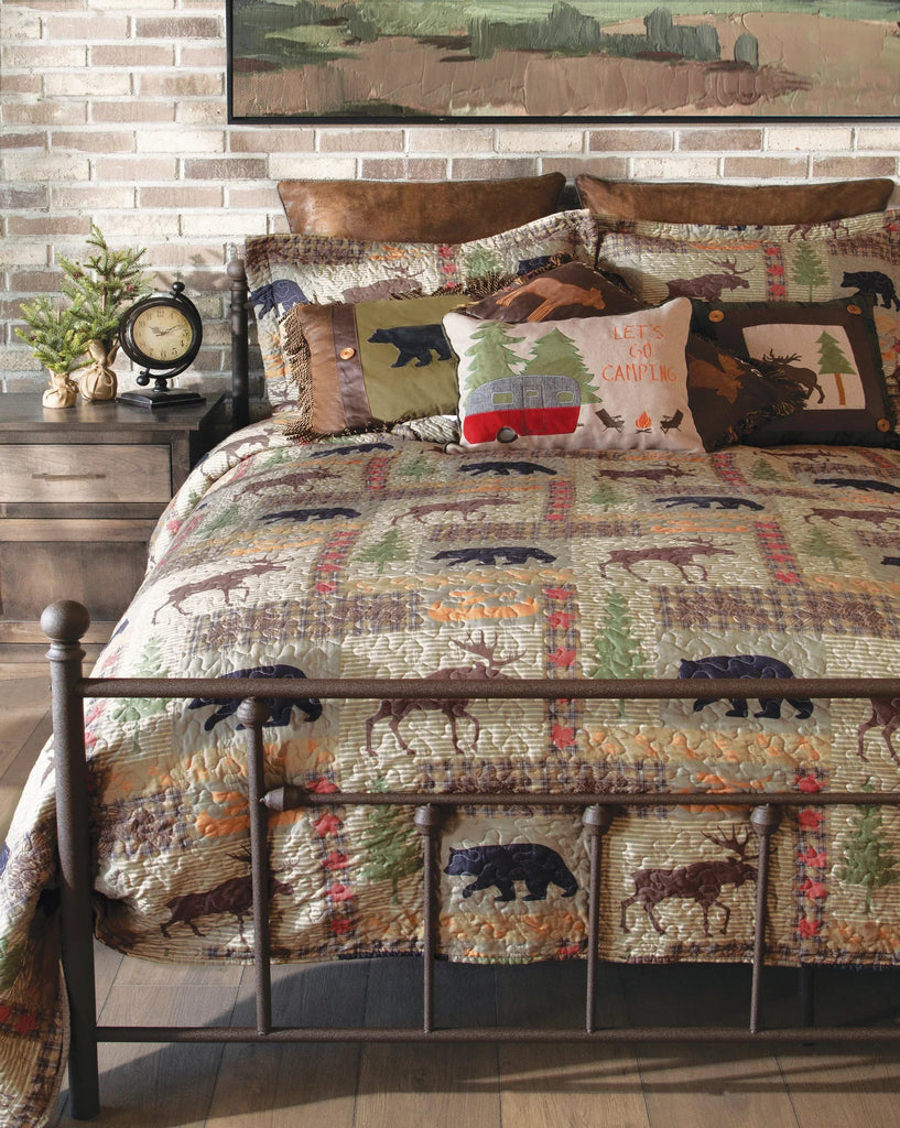 Ontario wilderness quilt set shown with throws and euro shams - Your Western Decor