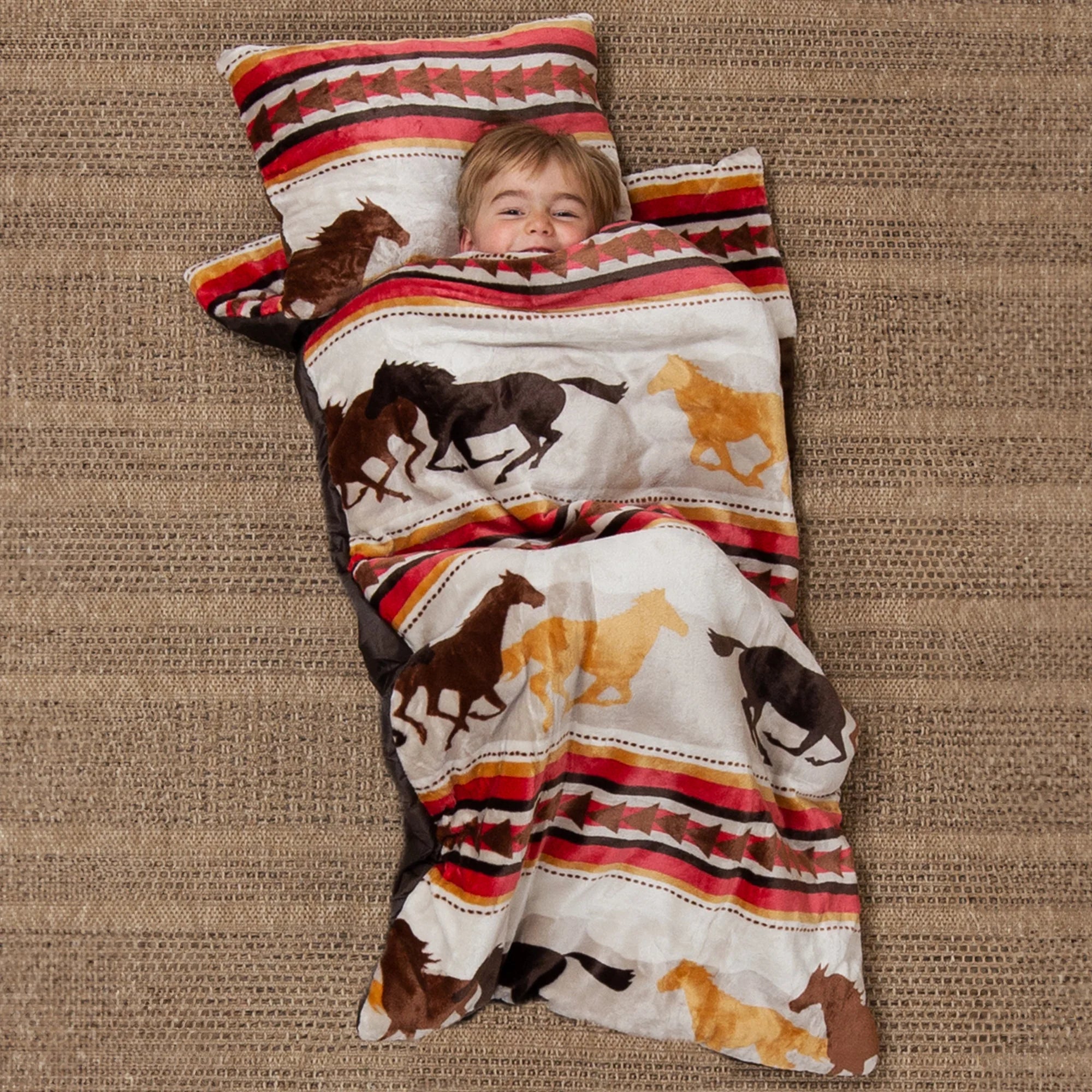 Open Range Horses Kids Sleeping Bag and Pillow - Your Western Decor