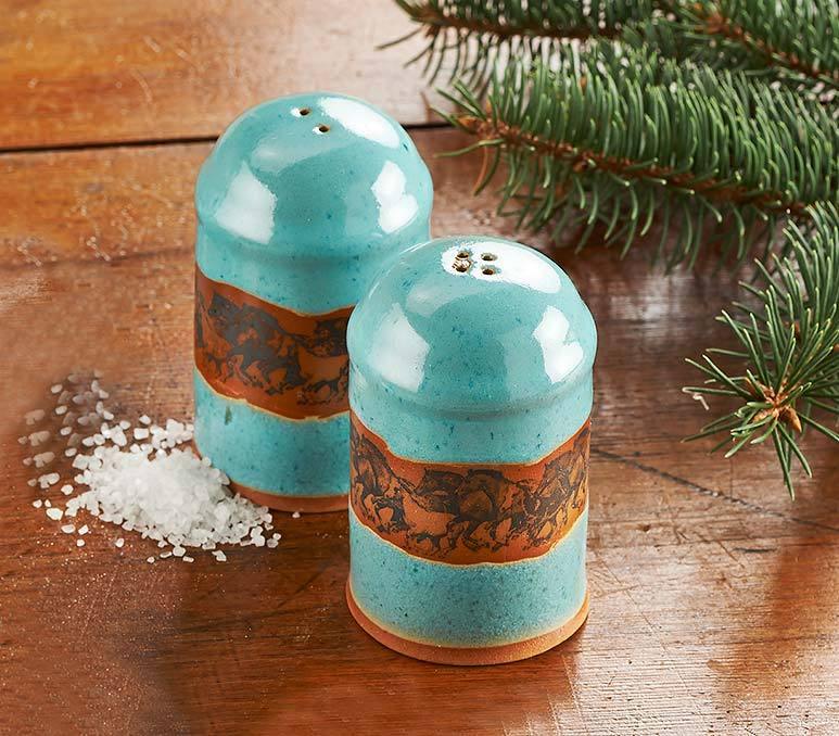 Open Range Horses Salt & Pepper Shaker Set in Turquoise - Made in the USA - Your Western Decor, LLC