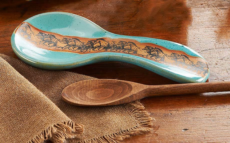 Open Range Horses Spoon Rest in Turquoise - Made in the USA - Your Western Decor, LLC