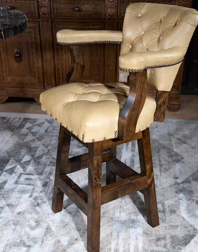 American made Ostrich Tufted Leather Bar Chair - Your Western Decor