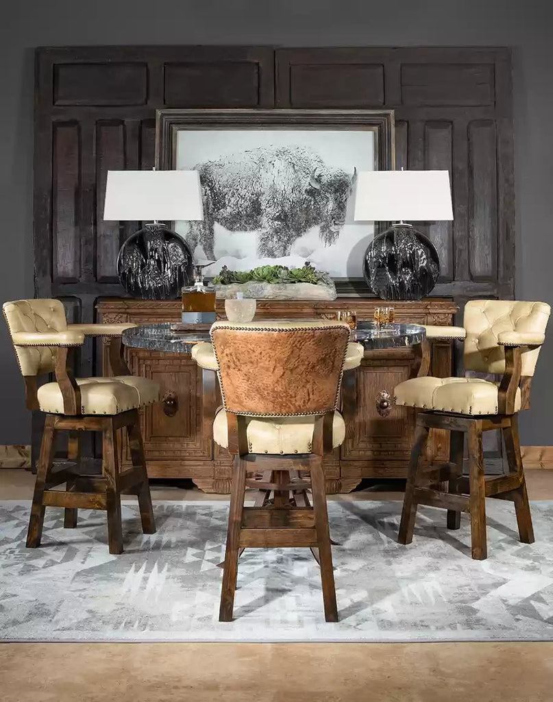 American made Ostrich Tufted Leather Bar Chairs - Your Western Decor