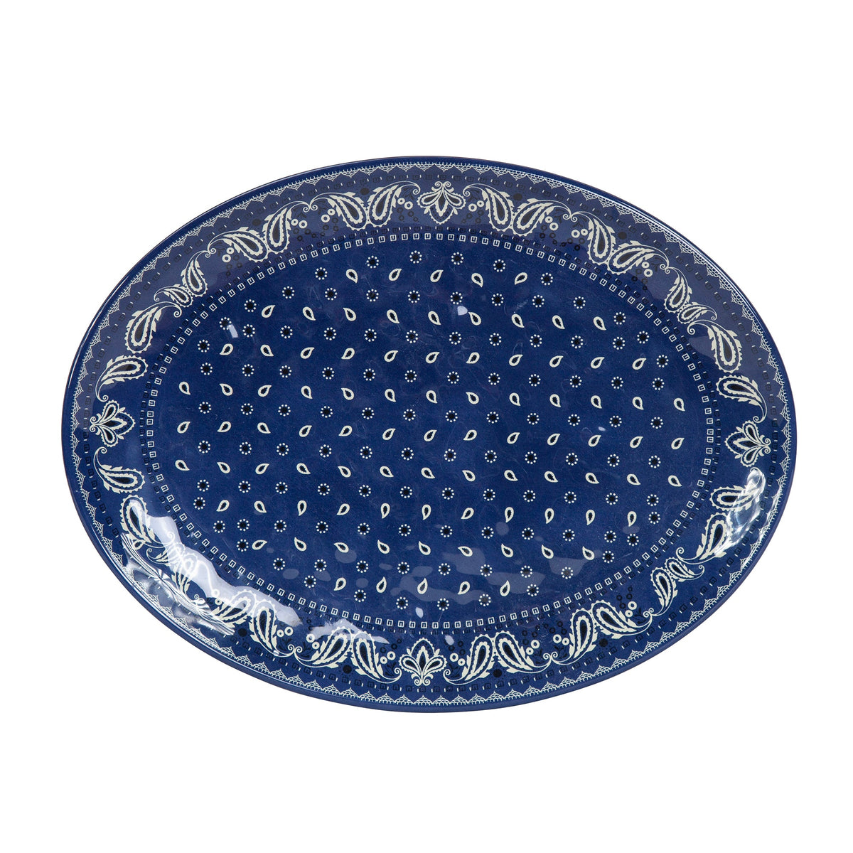 Melamine blue bandana western oval serving platter