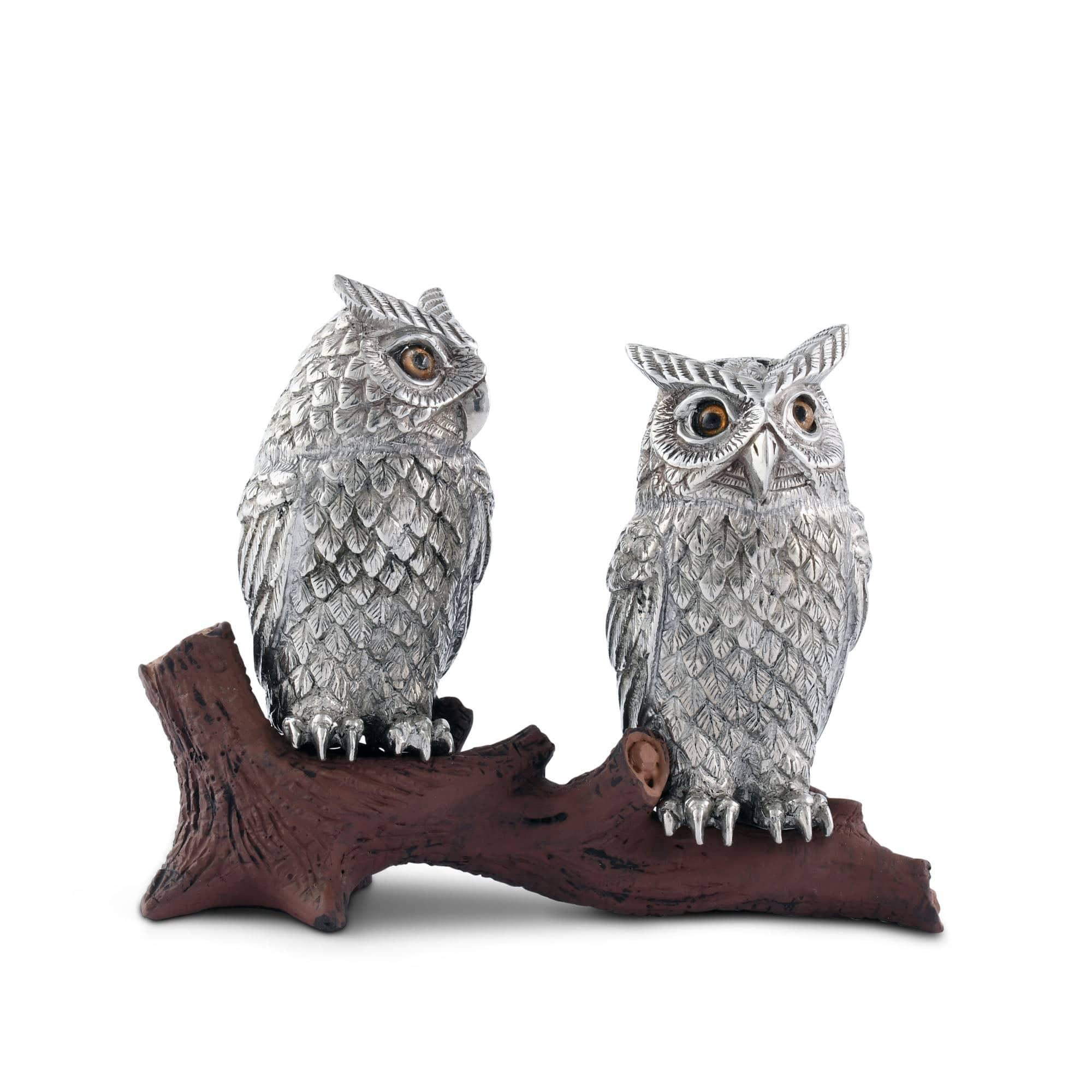Pewter carved owl salt and pepper set - Your Western Decor