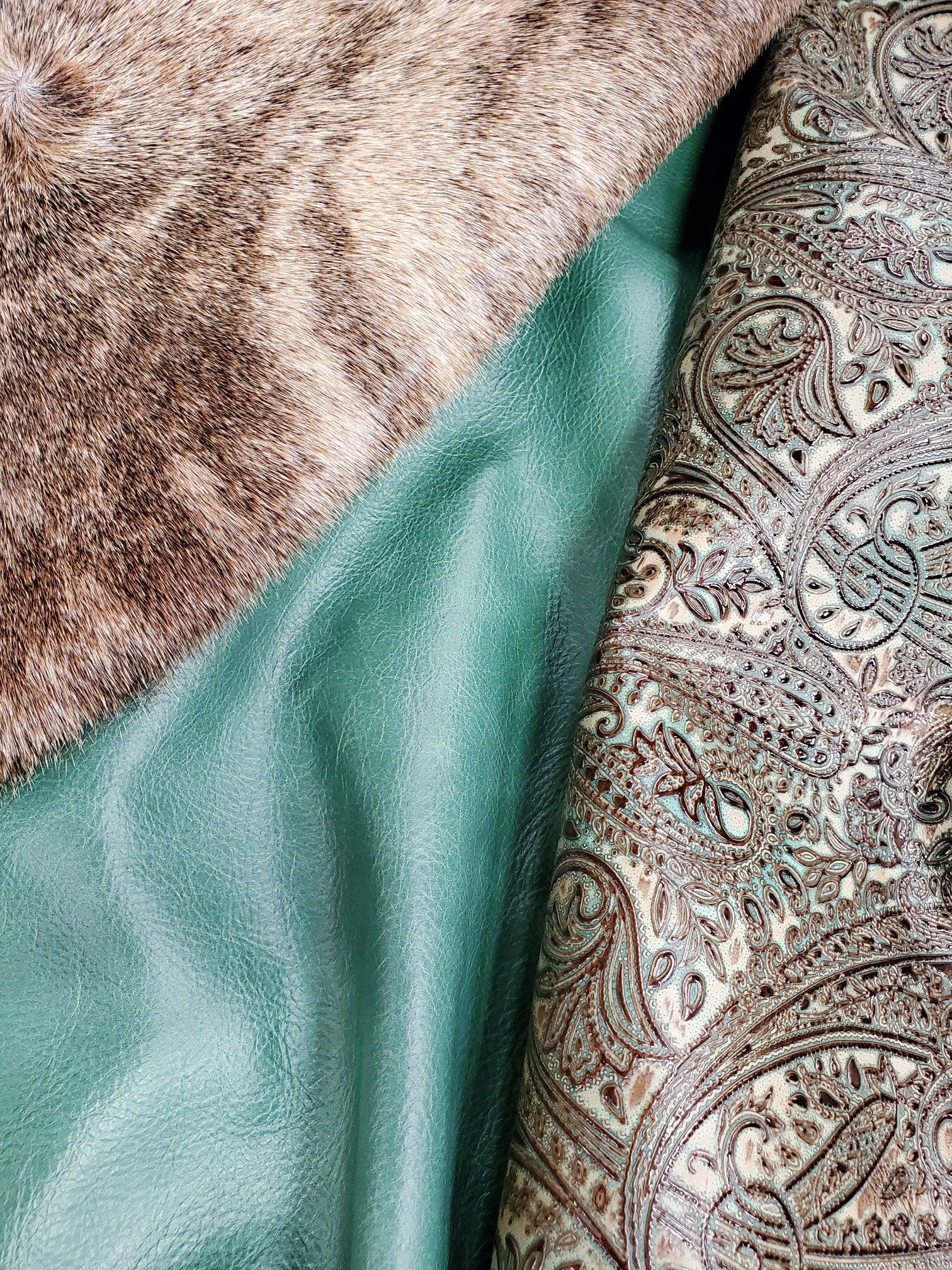 Brindle cowhide aqua smooth leather and paisley turquoise brown collection 