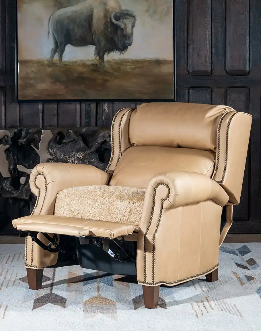 Palomino leather and shearling seat western recliner made in the USA - Your Western Decor