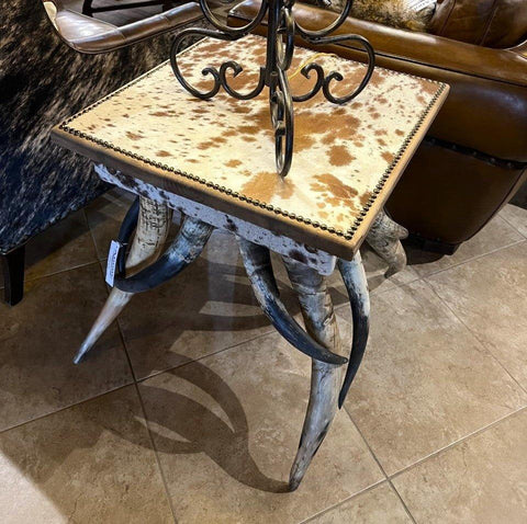 Square Cowhide & Horn Side Tables | Your Western Decor