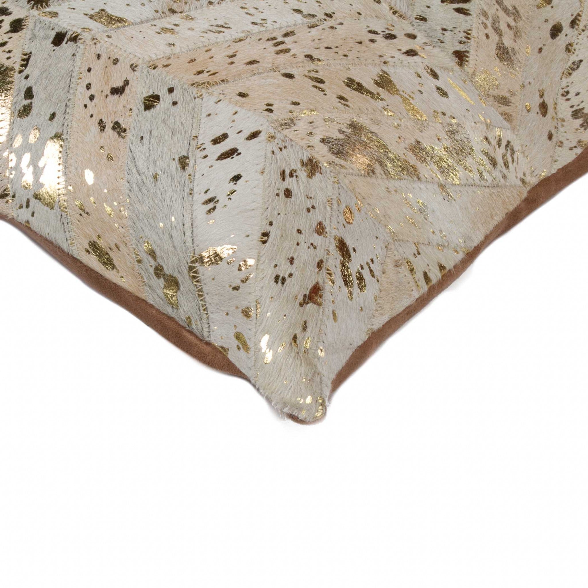 Patchwork Gold Metallic Cowhide Pillow - Your Western Decor