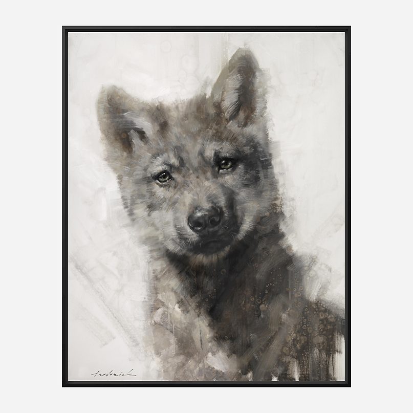 Patchwork Pup Wolf Canvas Art with Black Frame - Your Western Decor