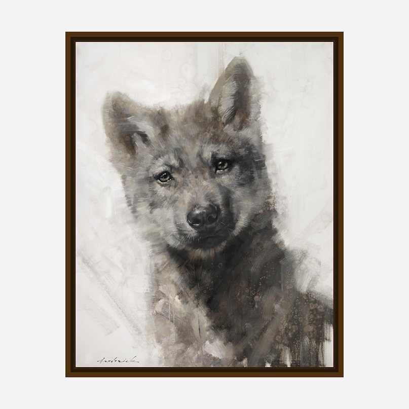 Patchwork Pup Wolf Canvas Art with Brown Frame - Your Western Decor