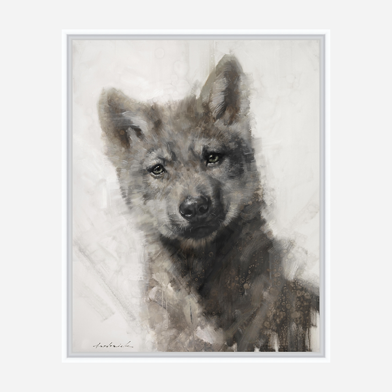 Patchwork Pup Wolf Canvas Art with White Frame - Your Western Decor