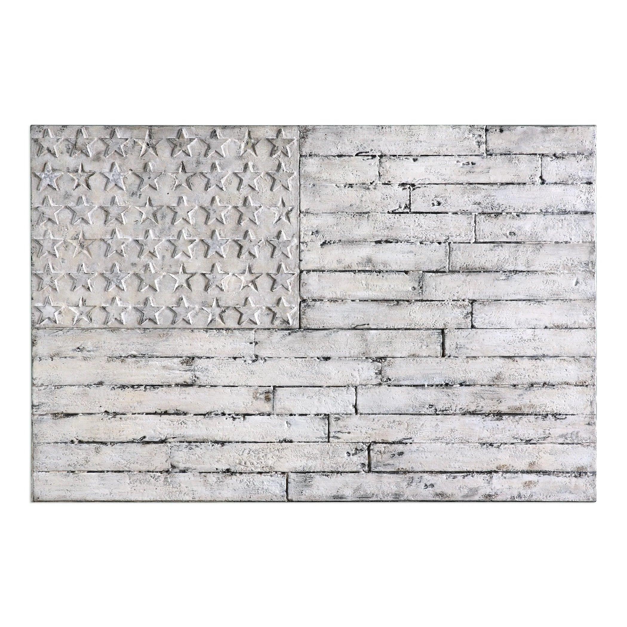 Hand painted USA Flag Art on Canvas  in distressed white - Your Western Decor