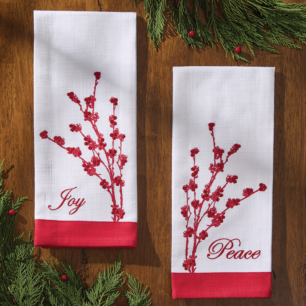 Peace & Joy Embroidered Dish Towels - Christmas kitchen towels - Your Western Decor