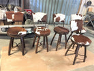 Peak 9 Cowhide upholstered iron forged bar and counter stools with backs and swivel - Made in the USA - Your Western Decor