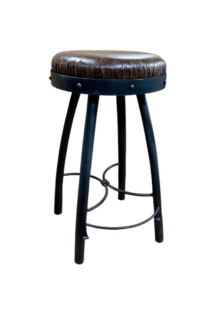 Peak 9 leather upholstered backless swivel bar stool - Custom made in the USA - Your Western Decor