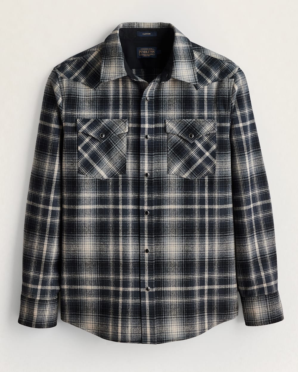 Pendleton Canyon Shirt in Dark Grey Plaid, snap front with two front pockets, made in the USA - Your Western Decor