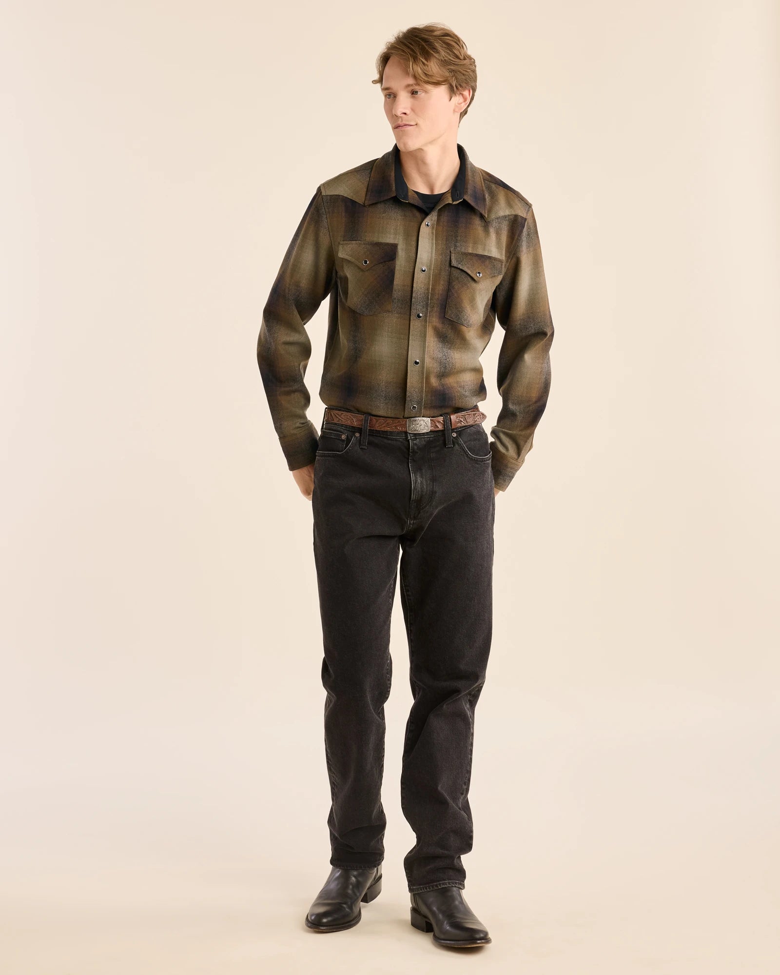 Pendleton Canyon Snap Wool Western Shirt in olive and brown ombre - made in the USA - Your Western Decor