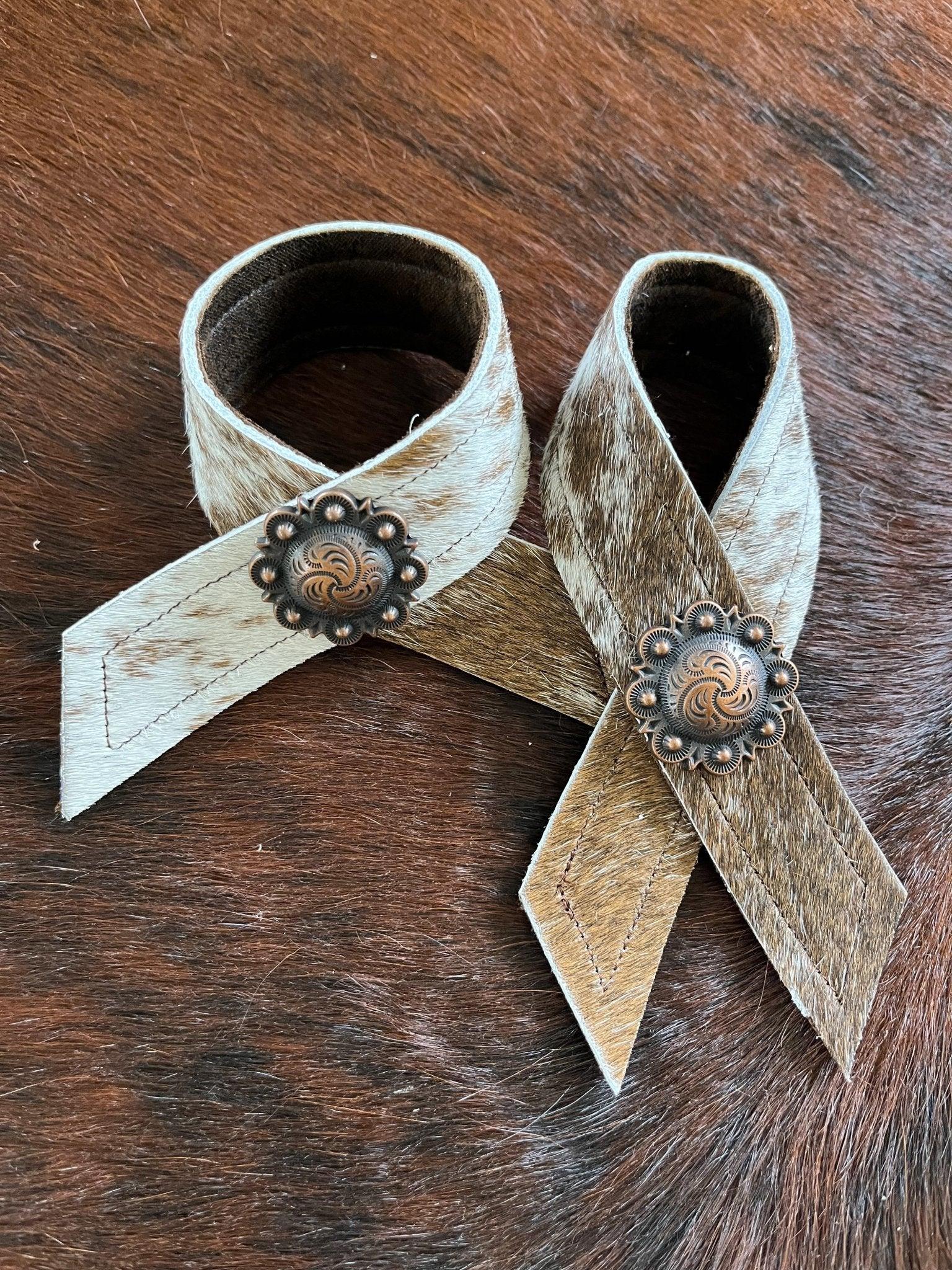 Peppered Brown White Cowhide Concho Napkin Rings - Your Western Decor