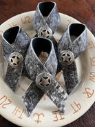 Peppered Black White Cowhide Concho Napkin Rings - Your Western Decor