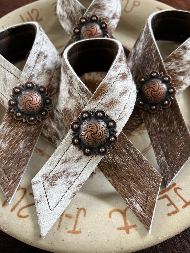 Peppered Brown White Cowhide Concho Napkin Rings - Your Western Decor