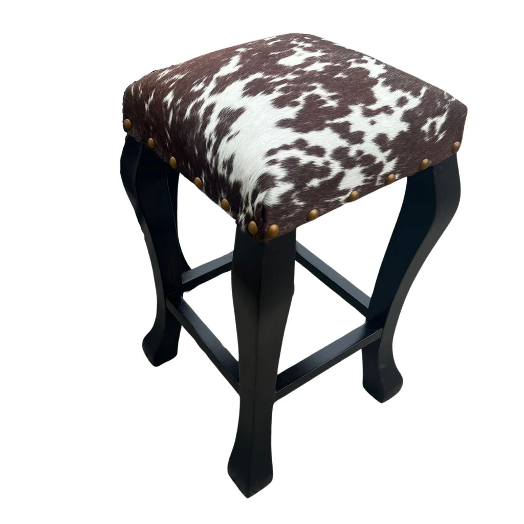 Brown white peppered cowhide bar stool - Your Western Decor