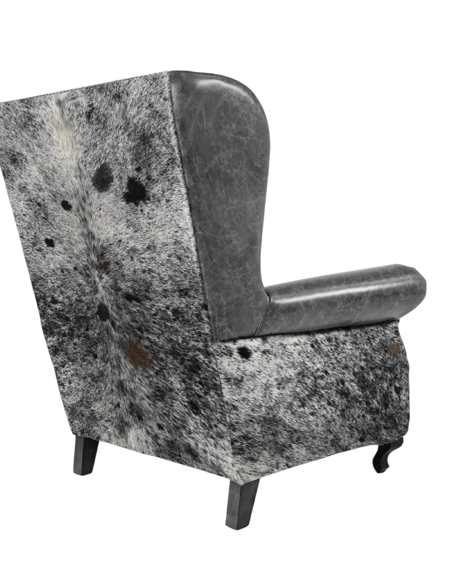Peppered black and white cowhide chair back detail - Your Western Decor