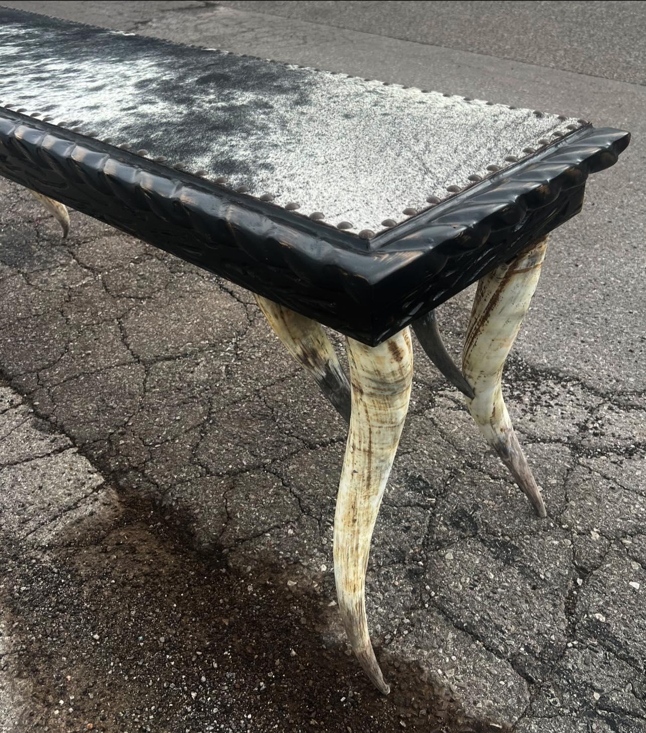 Black peppered cowhide Longhorn Western Console Table 