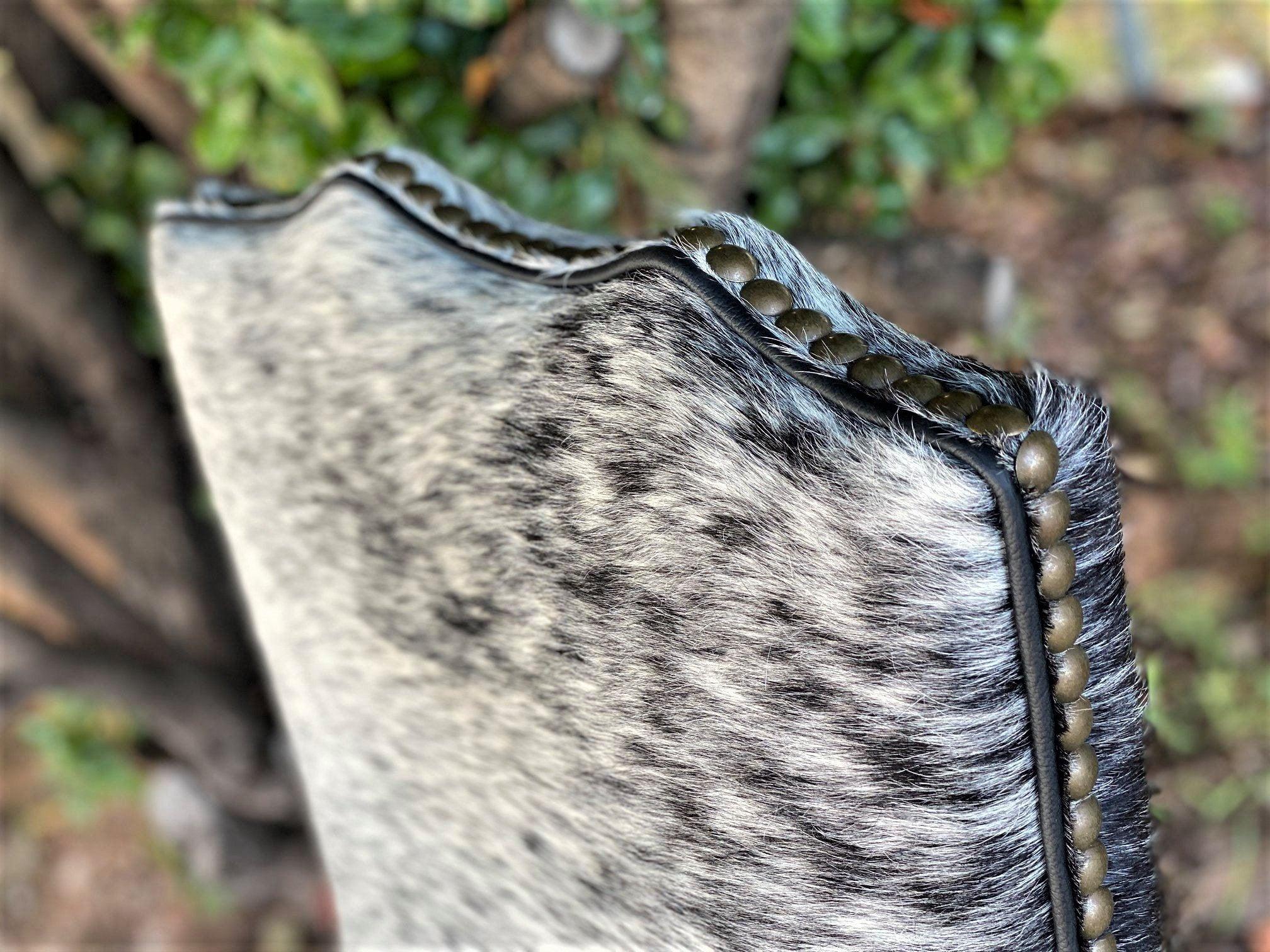 Peppered Cowhide and Leather Office Chair Detail - Your Western Decor