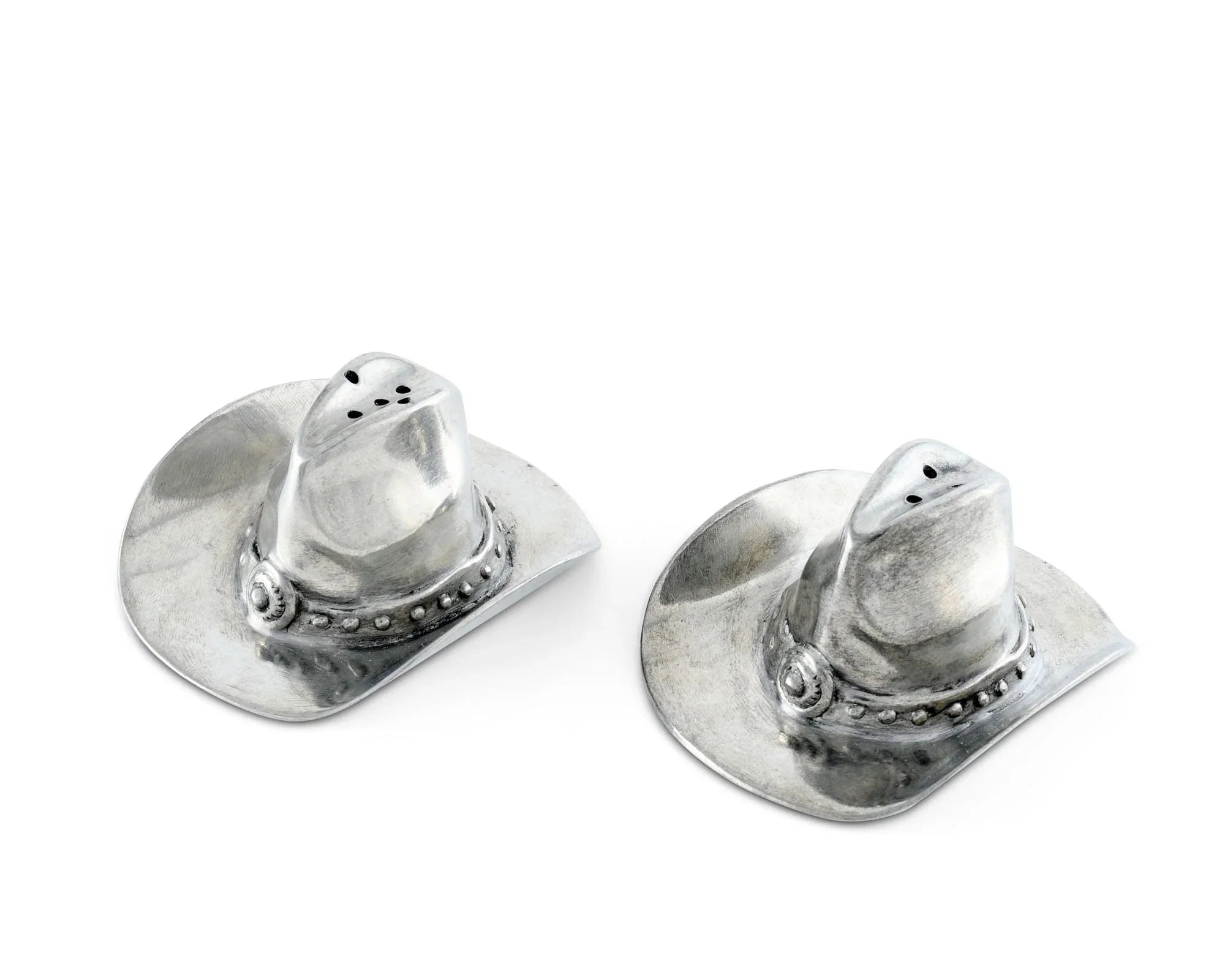 Silver cowboy hat-shaped salt and pepper shakers - Your Western Decor