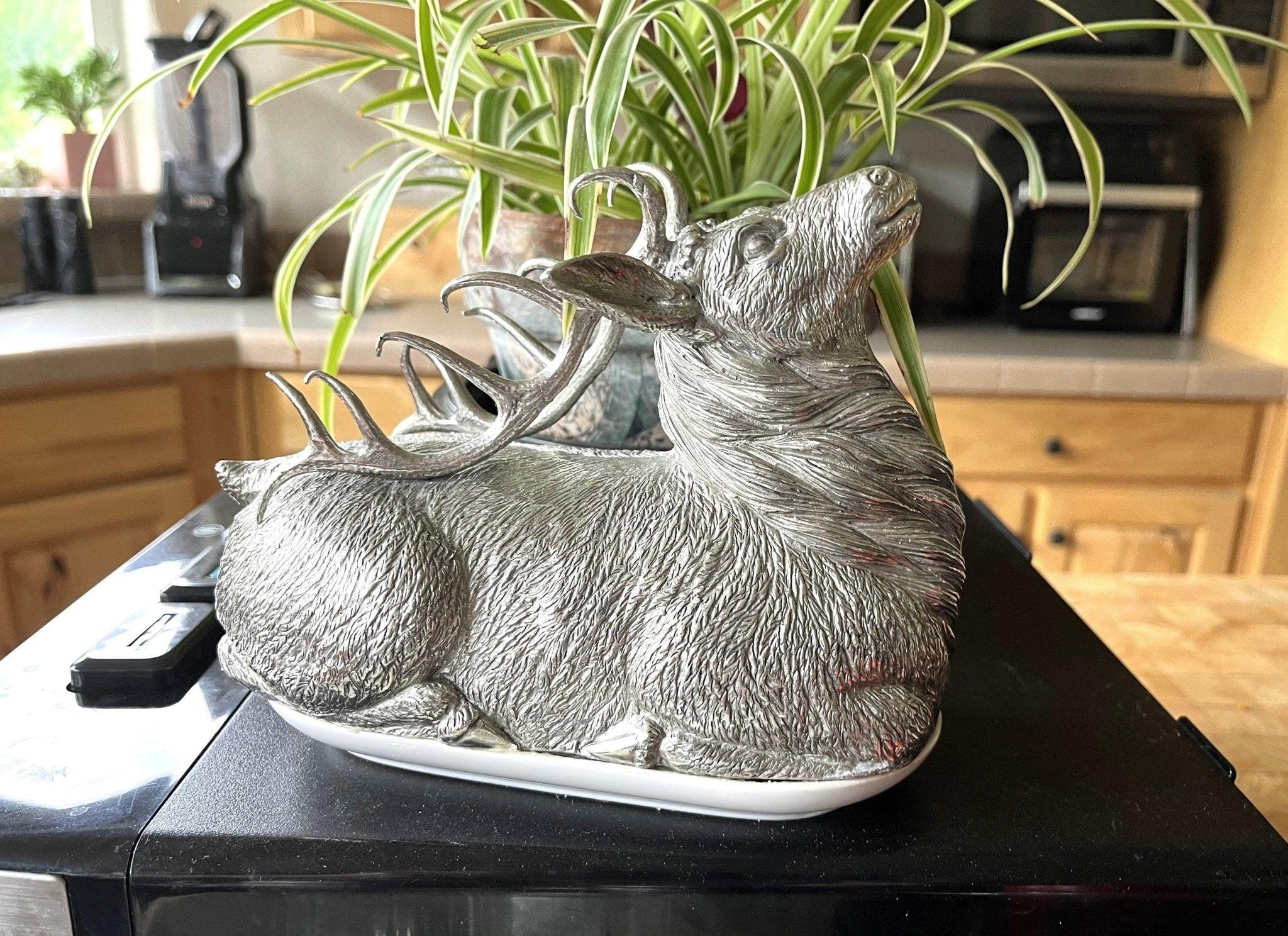 Carved Pewter Elk Butter Dish - Your Western Decor