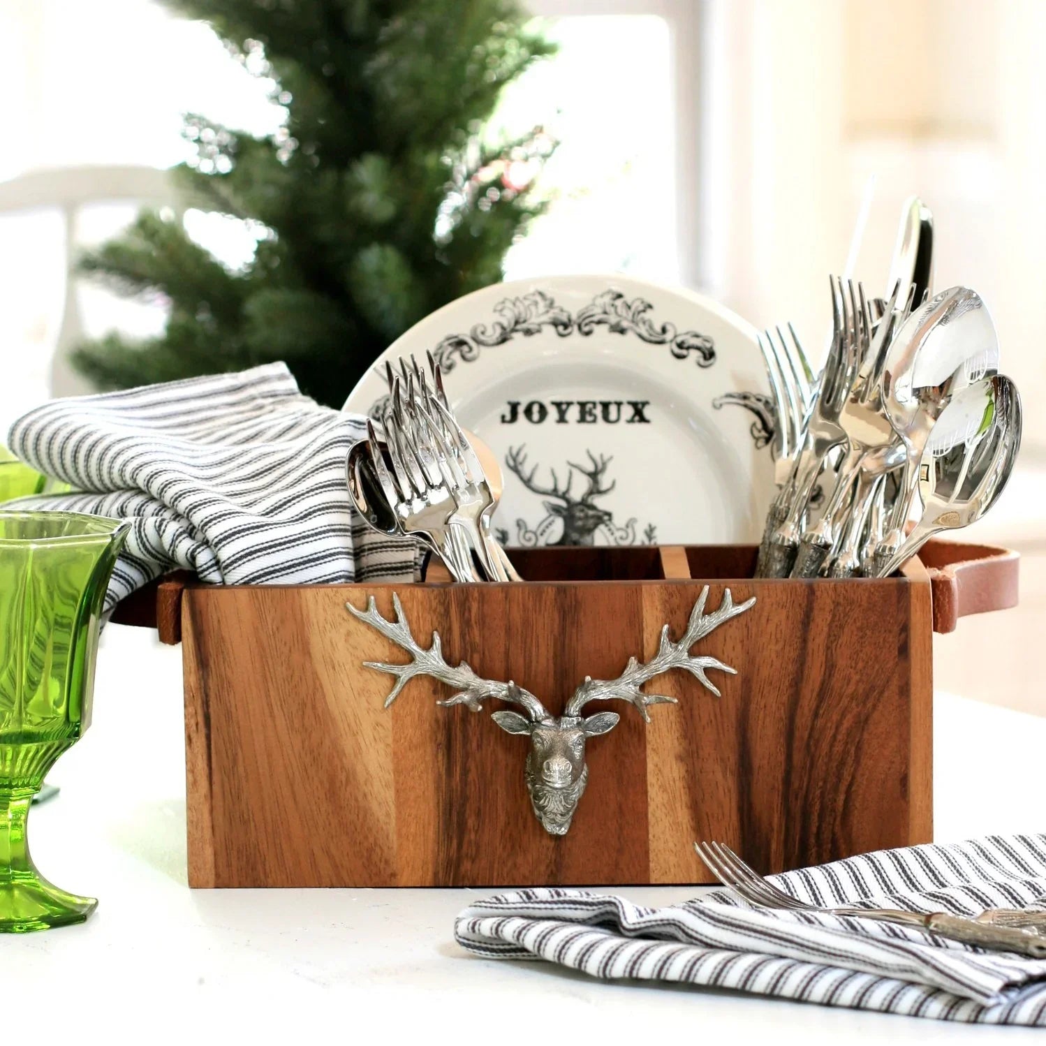 Luxury Lodge Style Caddy with Pewter Elk Front and Leather Handles - Your Western Decor