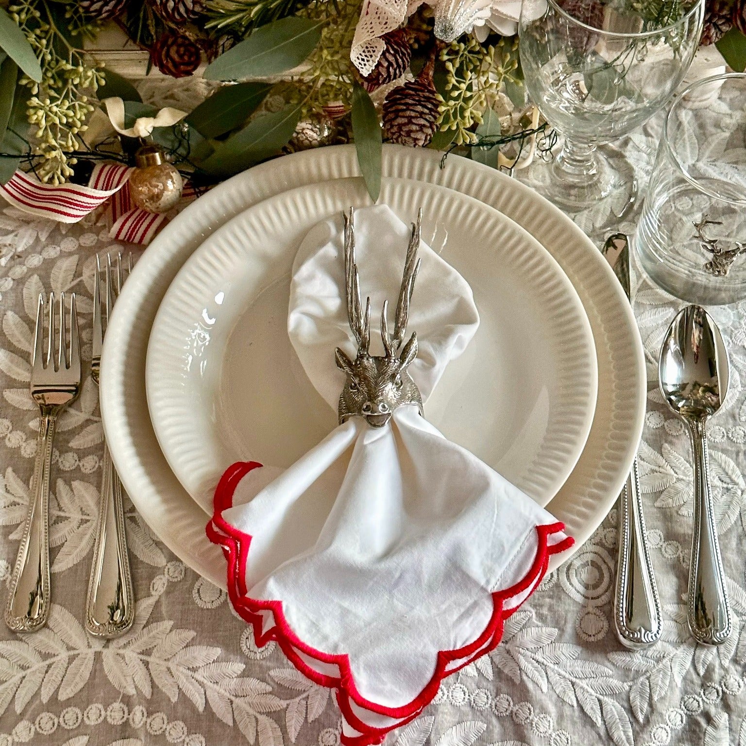 Pewter elk napkin ring on table setting - Your Wetern Decor