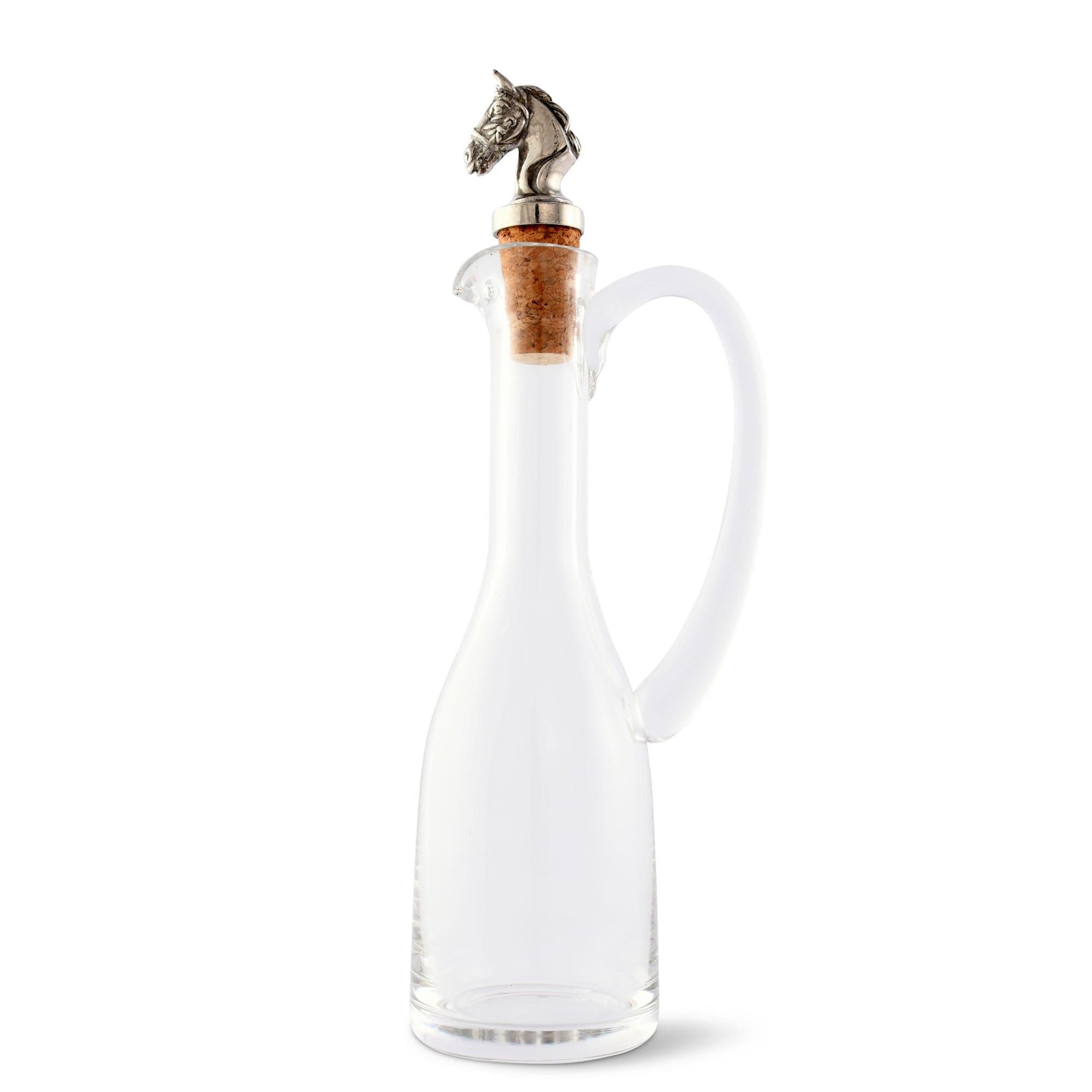 Glass cruet bottle with pewter horse head cork stopper - Your Western Decor