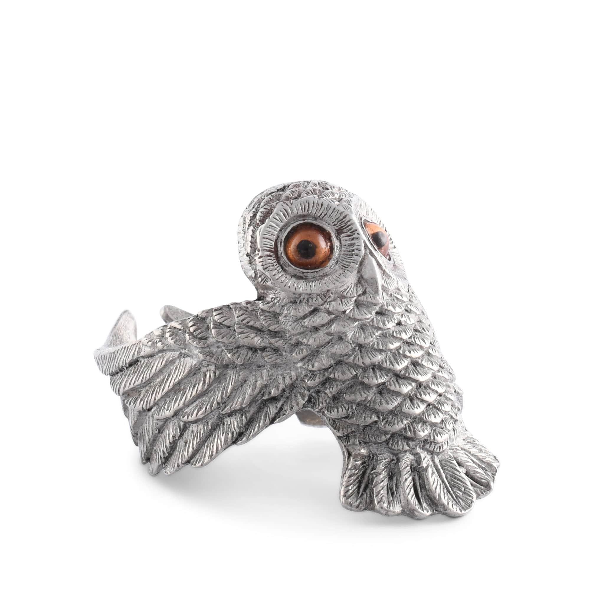 Pewter carved cute owl napkin ring with big eyes - Your Western Decor