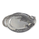 Pewter Pheasant Oval Serving Tray with detailed carved feathers and bird - Your Western Decor