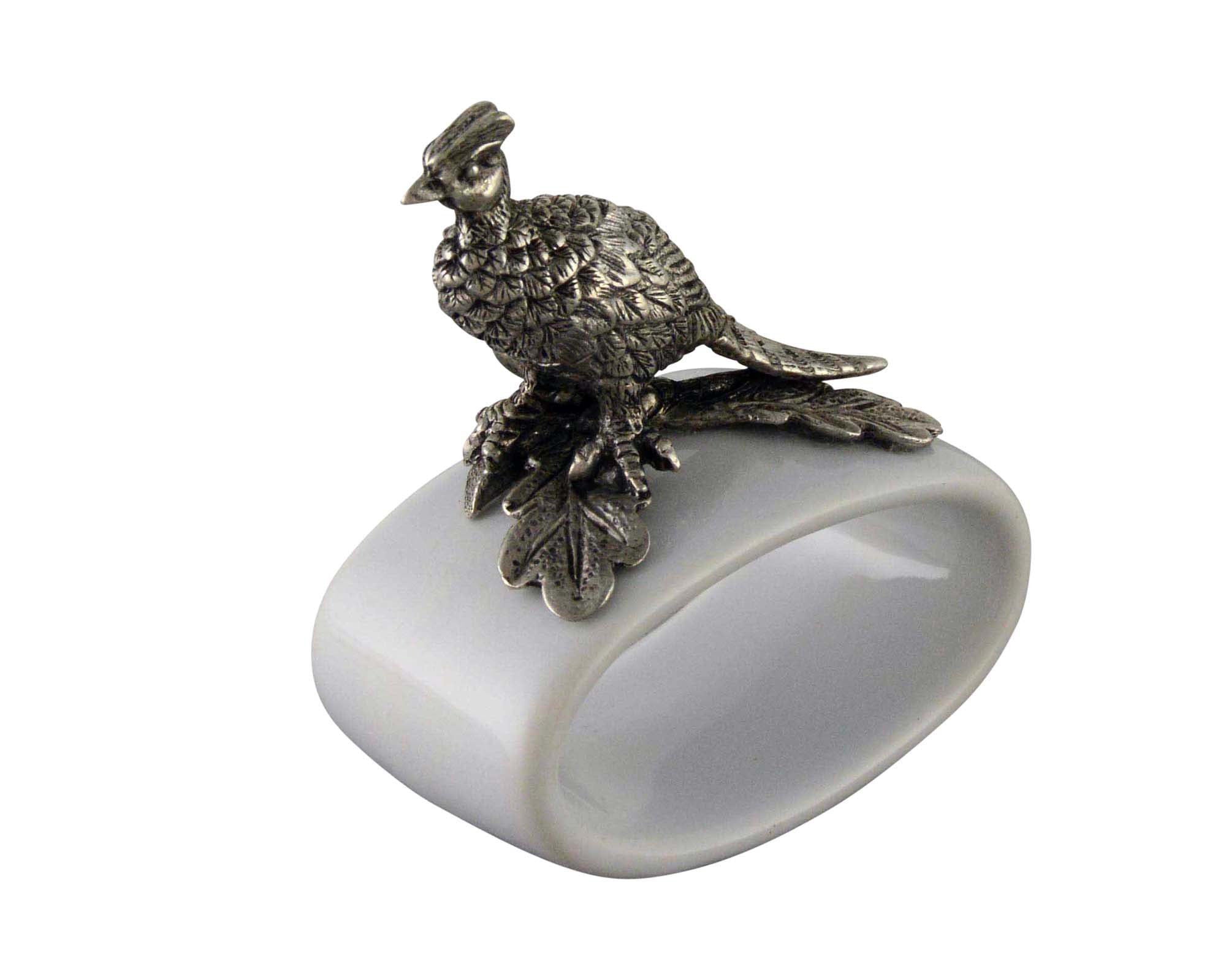 Pheasant Stoneware Napkin Ring - stoneware ring with detailed pheasant atop - your western decor